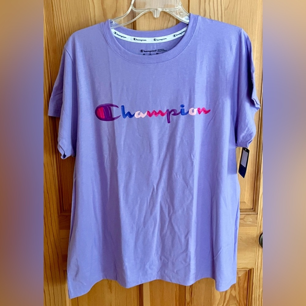 NWT Champion Lavender Purple Classic Script Logo Tee Shirt Plus Size 2X 2XL Loos